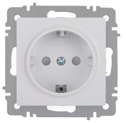 Розетка Intro Accent 6-206-01 с заземлением 2P+E Schuko со шторками 16А-250В IP20 СУ AL/CU белый | Intro