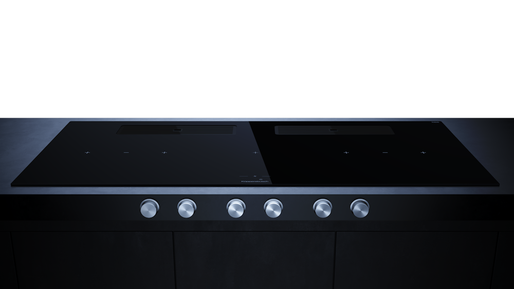 Индукционная варочная поверхность с вытяжкой Kuppersbusch с ручками из нержавеющей стали KMI 12850.0 SR-E Black Chrome