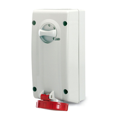 Розетка настенная с механической блокировкой и боковым расположением разъема IP67 16А 3P+E 400В