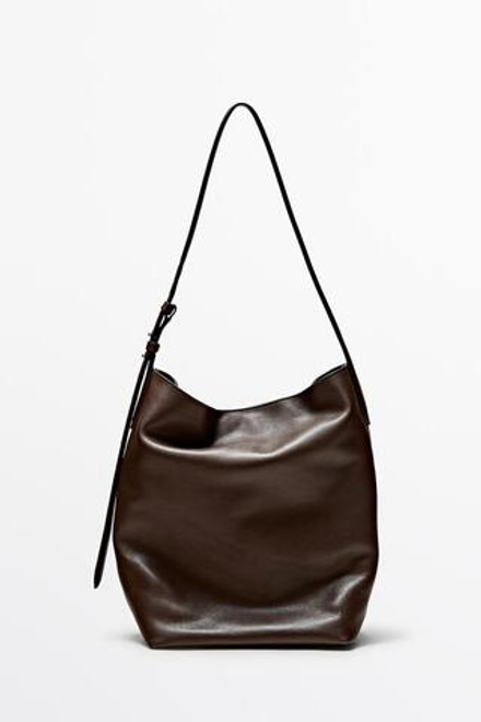 Massimo Dutti Сумка-мешок из кожи наппа, коричневый