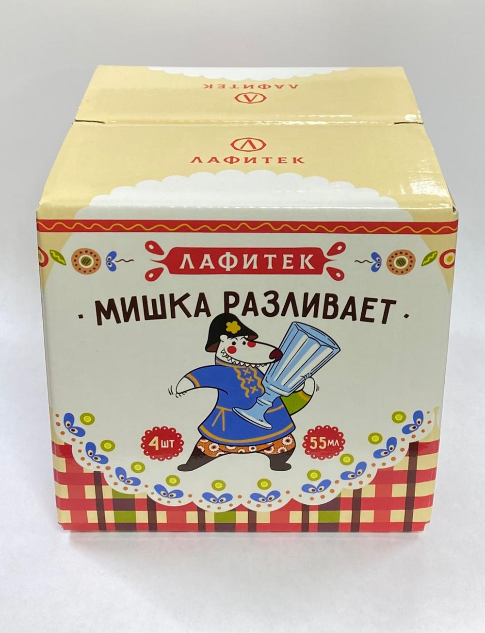Подарочный набор рюмок-лафитников "ЛАФИТЕК" 55 мл "Мишка разливает", 4 шт