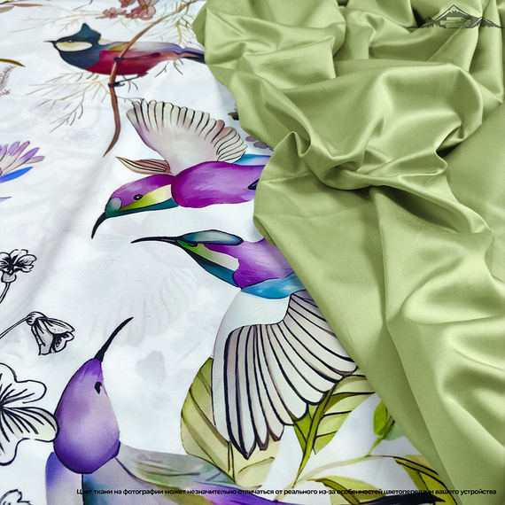 Мако-сатин s60 &quot;Райские птицы&quot; на светлом | ш.250 см | 120 г/м² | хлопок-100%