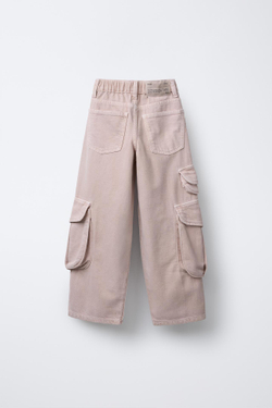 ZARA ДЖИНСЫ КАРГО С КАРМАНАМИ, РОЗОВЫЙ