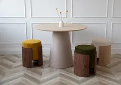 Стол обеденный Lagom D 100 см (натуральный дуб / бежевый, кожа)