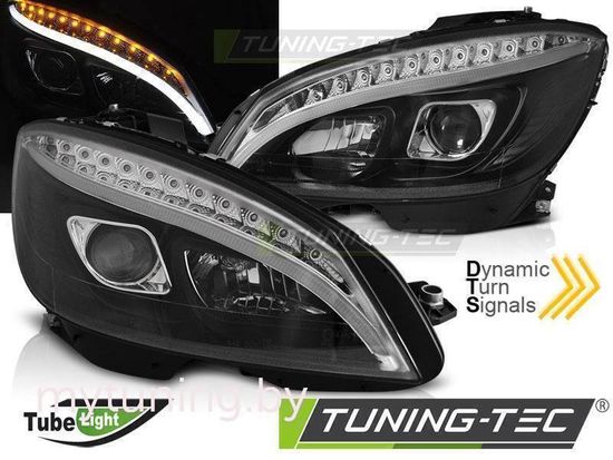 Передние фары Tube Light для Mercedes C-Class W204 (07-10) Dynamic Black W222 Look