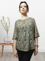 1111 Джемпер женский штапель цветы на хаки (56)