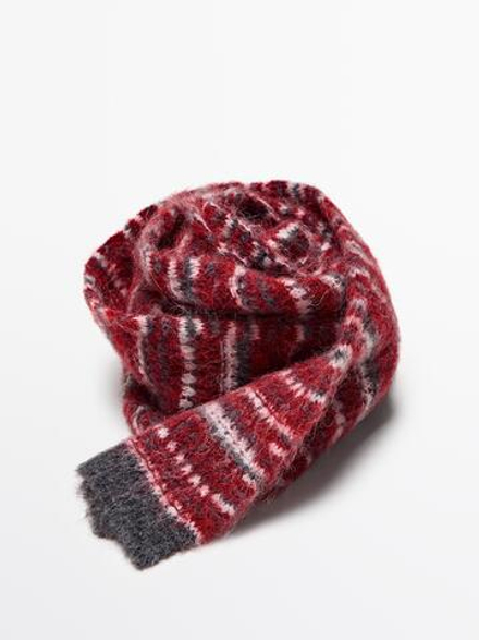 Massimo Dutti Жаккардовый шарф из тонкой смесовой альпаки, красный
