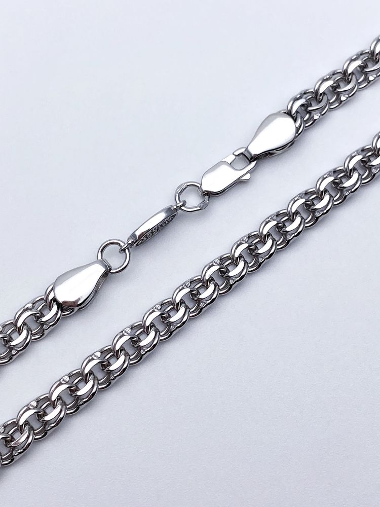 Цепь из серебра/Бисмарк/Родий/Со вставкой "Спаси и сохрани"/С алмазной огранкой