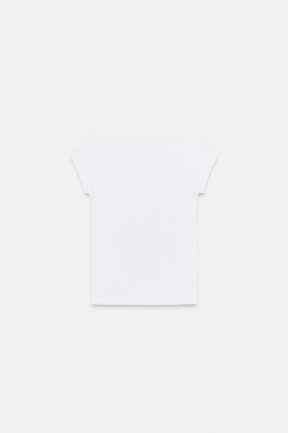 ZARA ФУТБОЛКА С ВЫРЕЗОМ ЛОДОЧКОЙ, БЕЛЫЙ