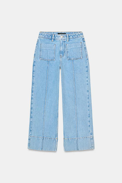 ZARA ДЖИНСЫ Z1975 WIDE-LEG CROPPED С ВЫСОКОЙ ПОСАДКОЙ, ГОЛУБОЙ