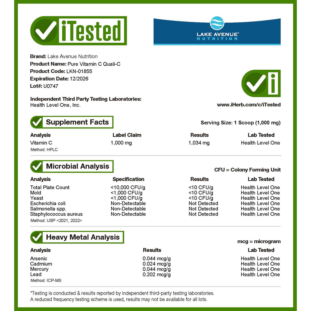 Lake Avenue Nutrition, Quali-C, чистый витамин C в порошке, 250 г (8,81 унции)