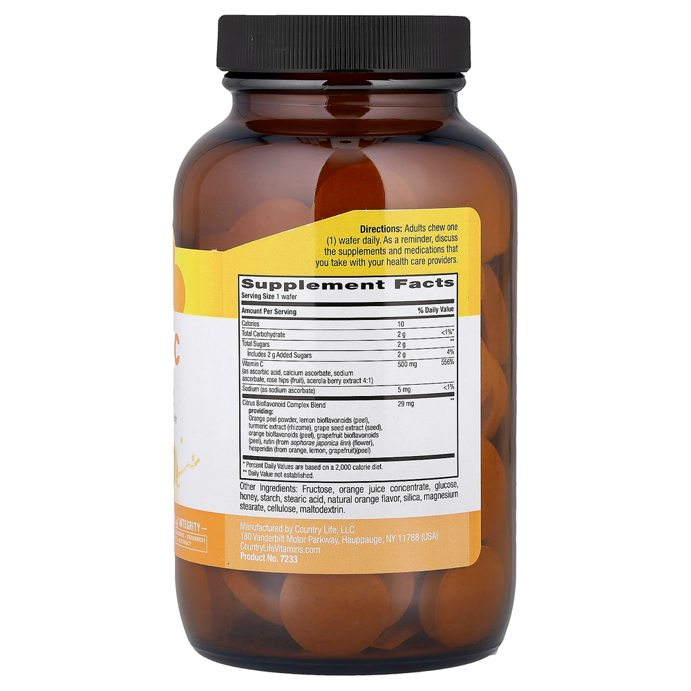Country Life, жевательная добавка с витамином C, сочный апельсин, 90 жевательных таблеток