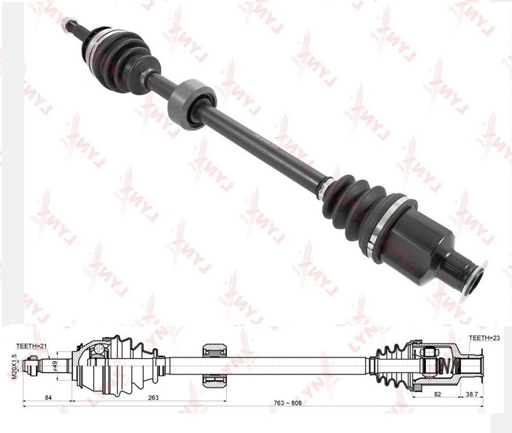 Привод шрус в сб. Renault Logan Sandero прав. с ABS (наруж. 21 шл./внутр. 23 шл.) (LYNXauto)