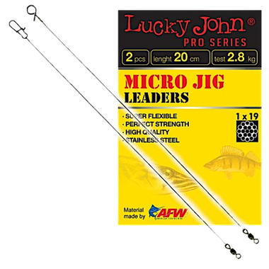Поводок Lucky John стальной Pro Series MICRO JIG 1х19 20см 0.15мм 2.8кг 2шт 6404-020