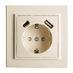 Розетка 1-местная с/з STEKKER, PST16-9016-02, 250В, 16А с USB+ type C, серия Эрна, слоновая кость 50077