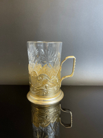 Подстаканник "Соболь", добыча, с хрустальным стаканом, винтаж 1960-1990 гг