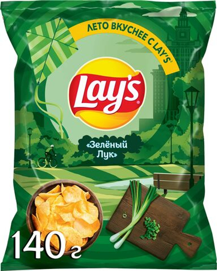 Lays чипсы из натурального картофеля молод зел лук 140гр., блок 19шт.