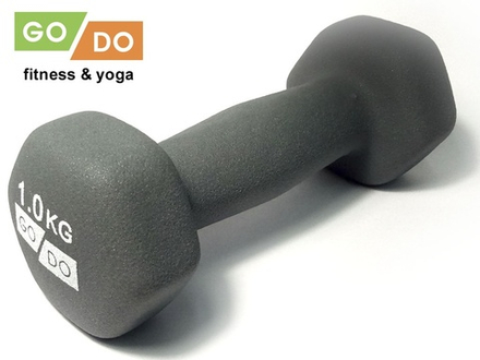 Гантель GO DO в виниловой матовой неопреновой оболочке.  Вес 1 кг.  (Серый)