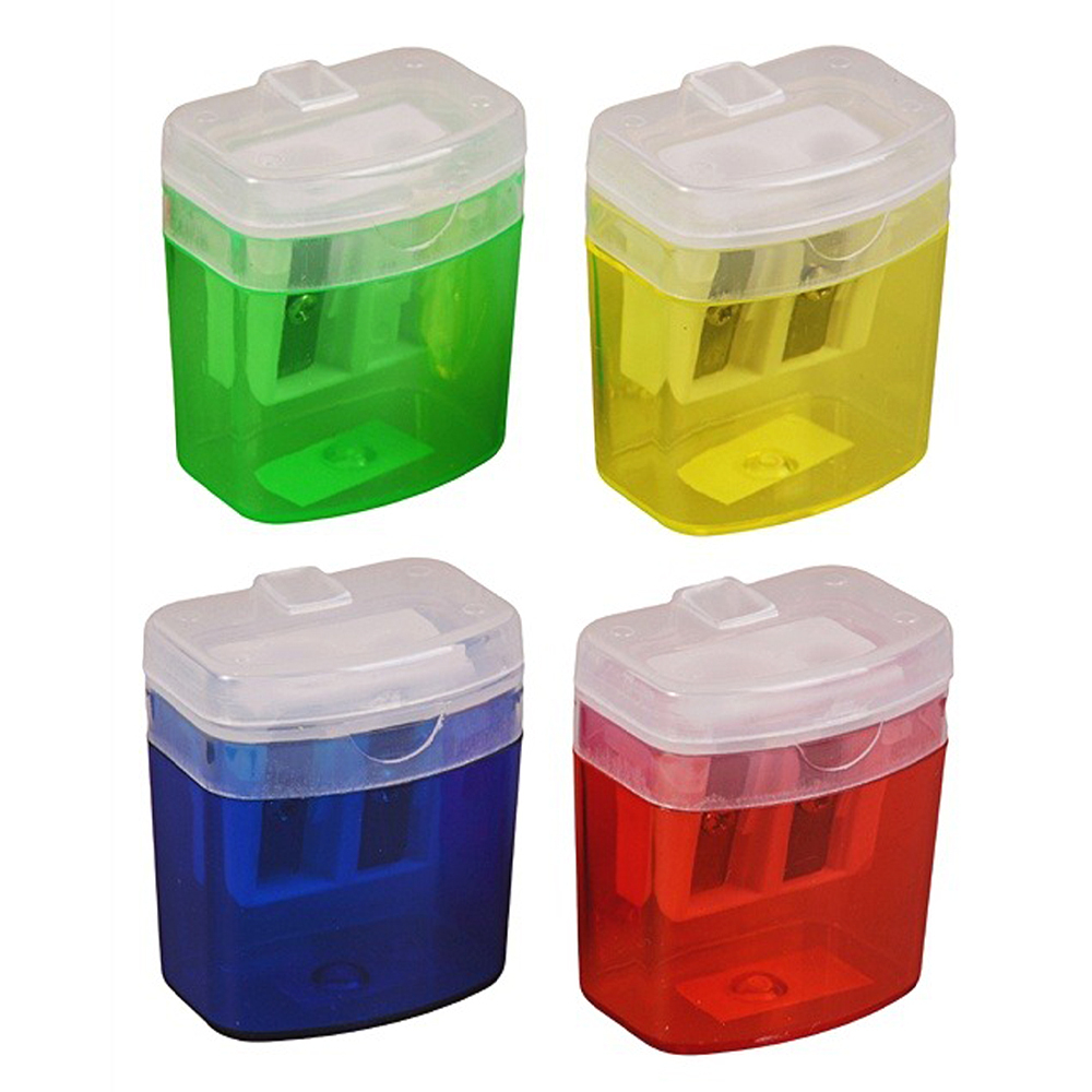 Точилки для карандашей на 2 отверстия с контейнером, 4 шт, MC-Basir, набор двойных канцелярских пластиковых точилок для школы