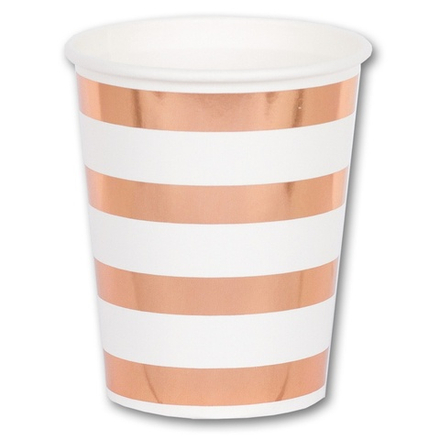 Стаканы фольгированные в полоску розовое золото, 250 мл, 6 шт
