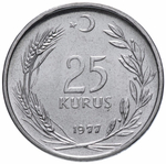 25 курушей. Турция. 1977 год. UNC