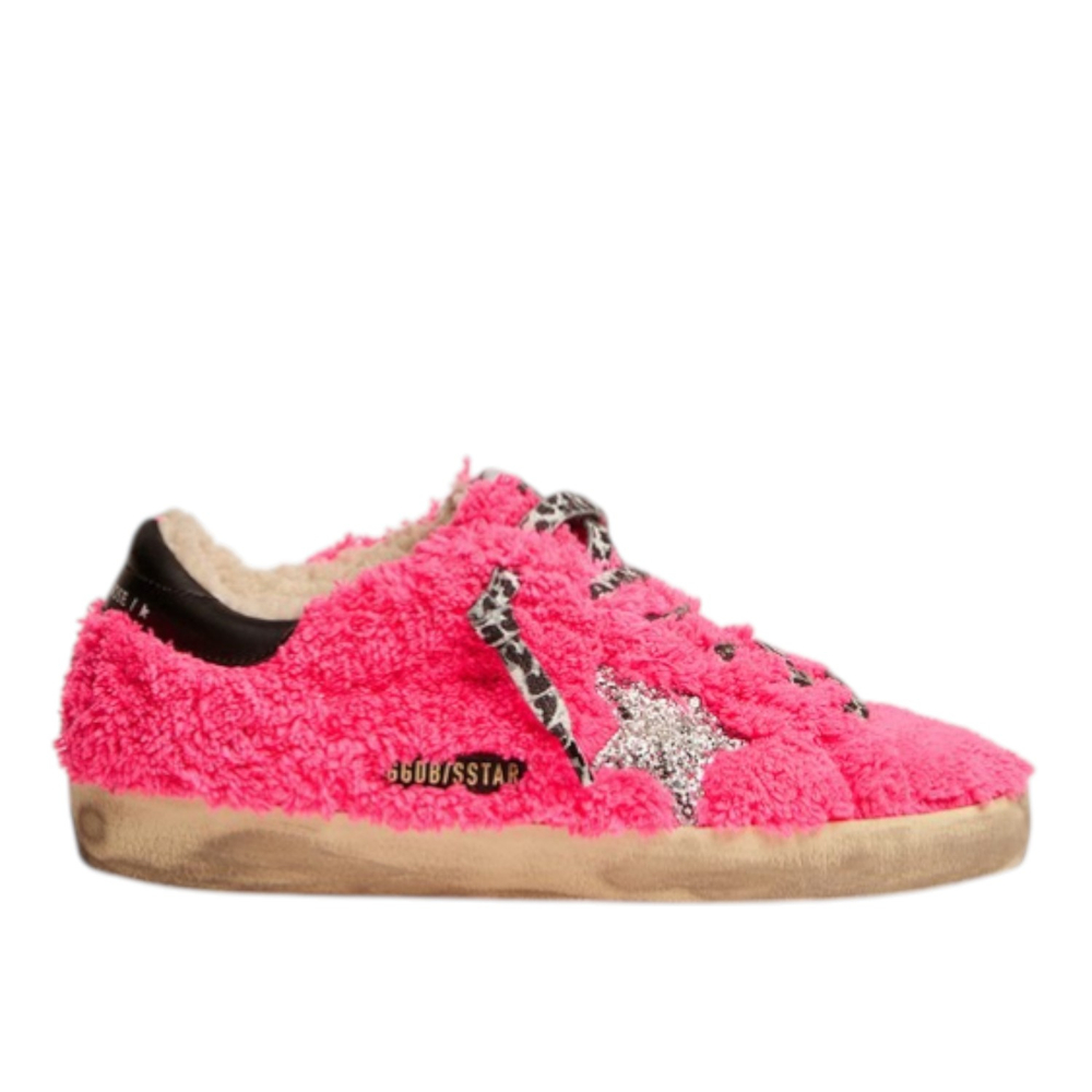 Кеды Golden Goose 'Superstar' fuchsia terry with silver glitter star and shearling lining