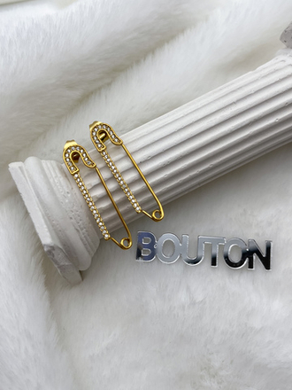 Серьги золотистые Гвоздики/Пусеты в форме "Булавки" со стразами