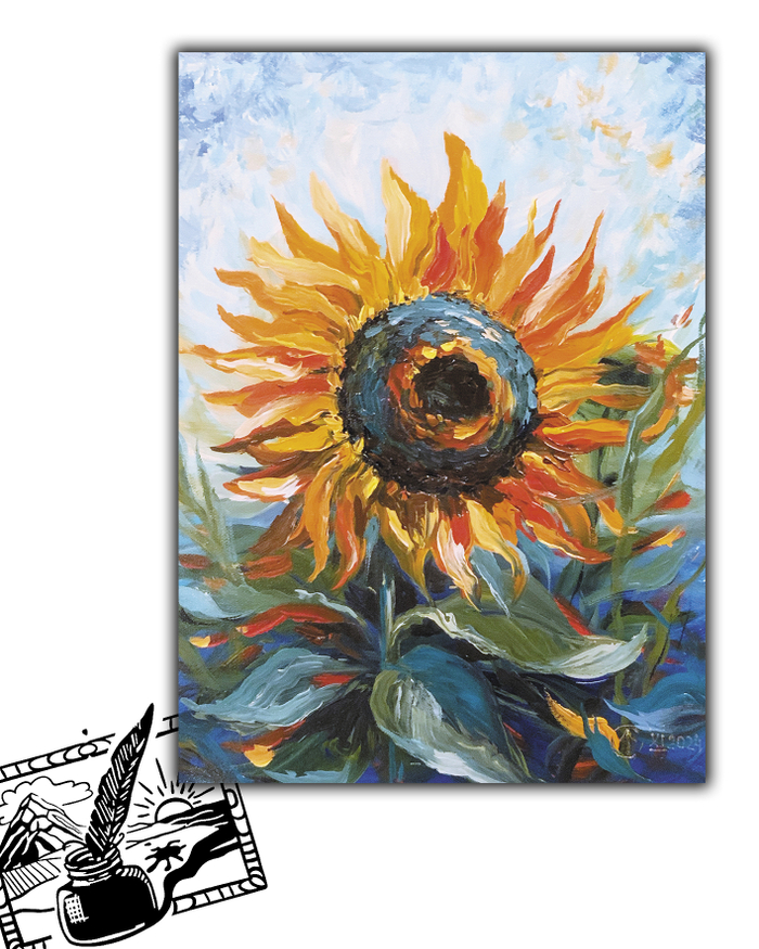 Открытка почтовая. Яркий подсолнух