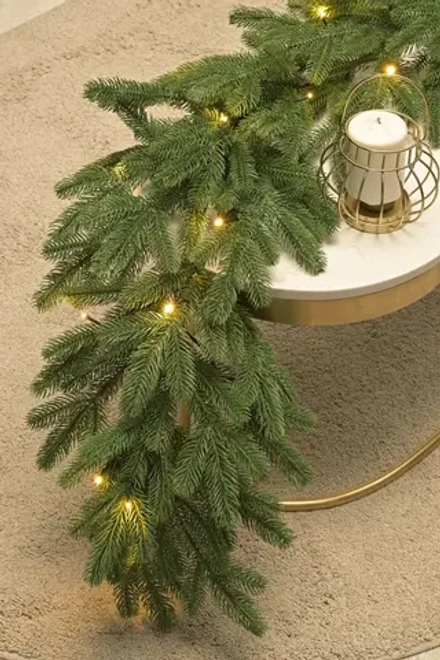 Хвойная гирлянда Парижанка 270*30 см., 60 теплых-белых LED ламп, Литая хвоя+ПВХ, ЕлкиТорг (23057)