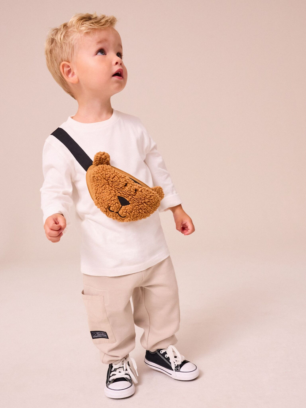 Лонгслив и джоггеры в комплекте для мальчика Next N71-073, Белый, Бежевый