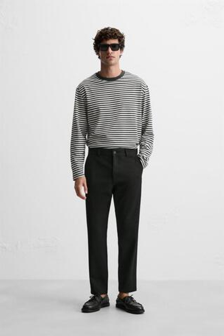 ZARA БРЮКИ КОМФОРТНОЙ ПОСАДКИ ИЗ РЕЛЬЕФНОЙ ТКАНИ, ЧЕРНЫЙ