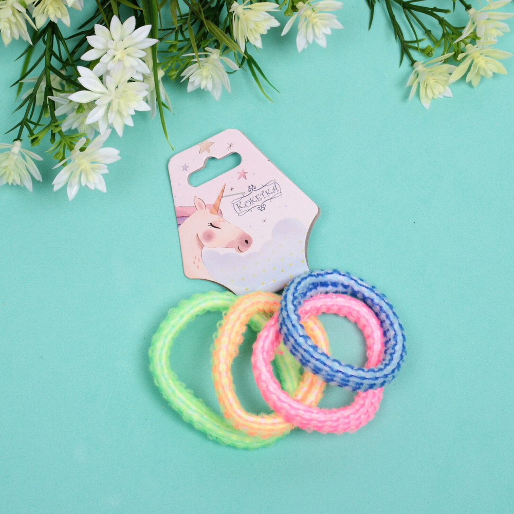 Резинки для волос детские 4шт «Your Paradise», яркие колечки, микс 6 цветов, d-5,5см (подвес Единорожек)