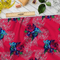 Ткань шифон красно-синие цветы