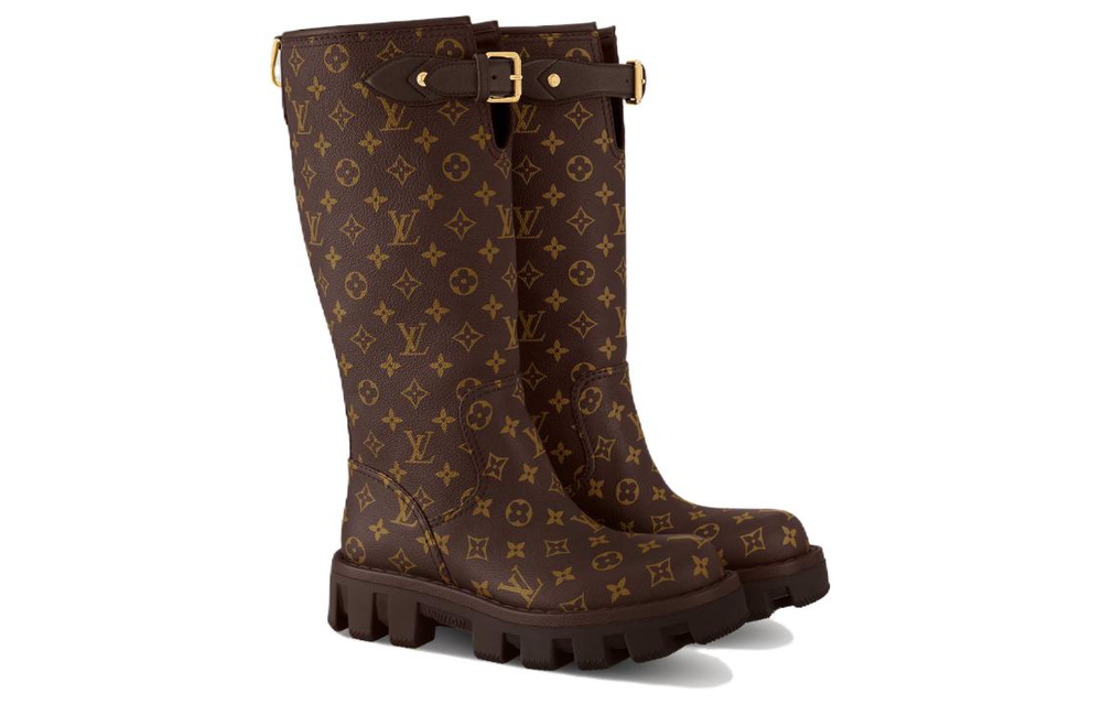 LOUIS VUITTON Knee high Boots Men"s Dark Brown
