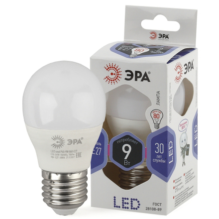 Лампочка светодиодная ЭРА STD LED P45-9W-860-E27 E27 / Е27 9Вт шар холодный дневной свет