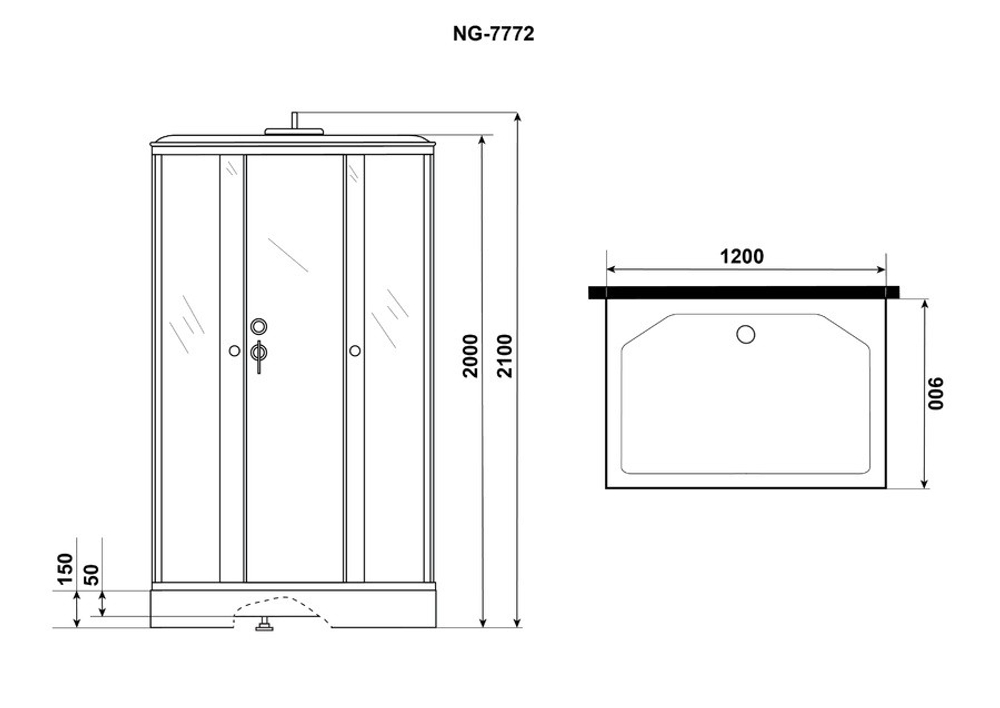 Душевая кабина Niagara Luxe NG-7772QW (120x90х210) низкий поддон(15см),дверь раздвижная,стенки серебро,4 места