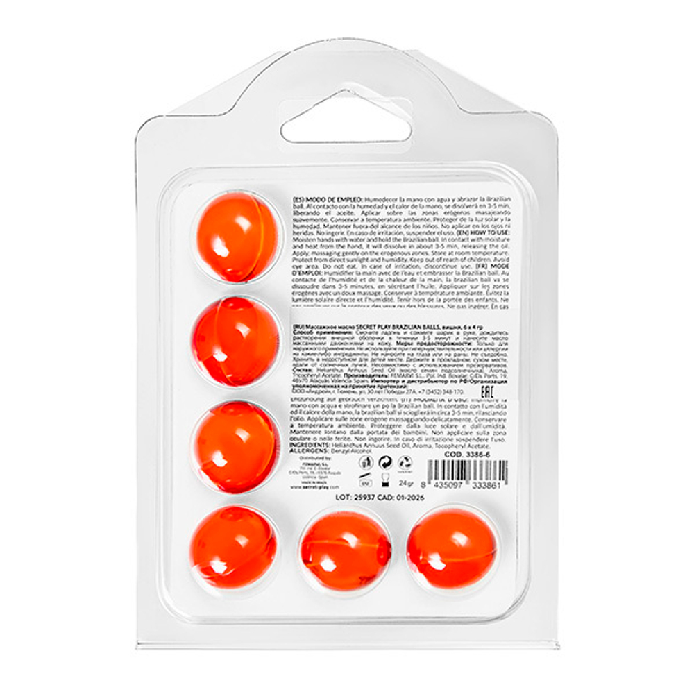 Набор из 6 шариков с массажным маслом с ароматом вишни Secret Play Brazilian Balls