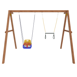 Деревянные качели с качелями со спинкой и трапецией