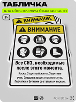 Табличка для обеспечения безопасности "Все СИЗ необходимые с этого момента", для производства, предприятия, организаций, 40х30 см, Silver Plane x Айдентика Технолоджи
