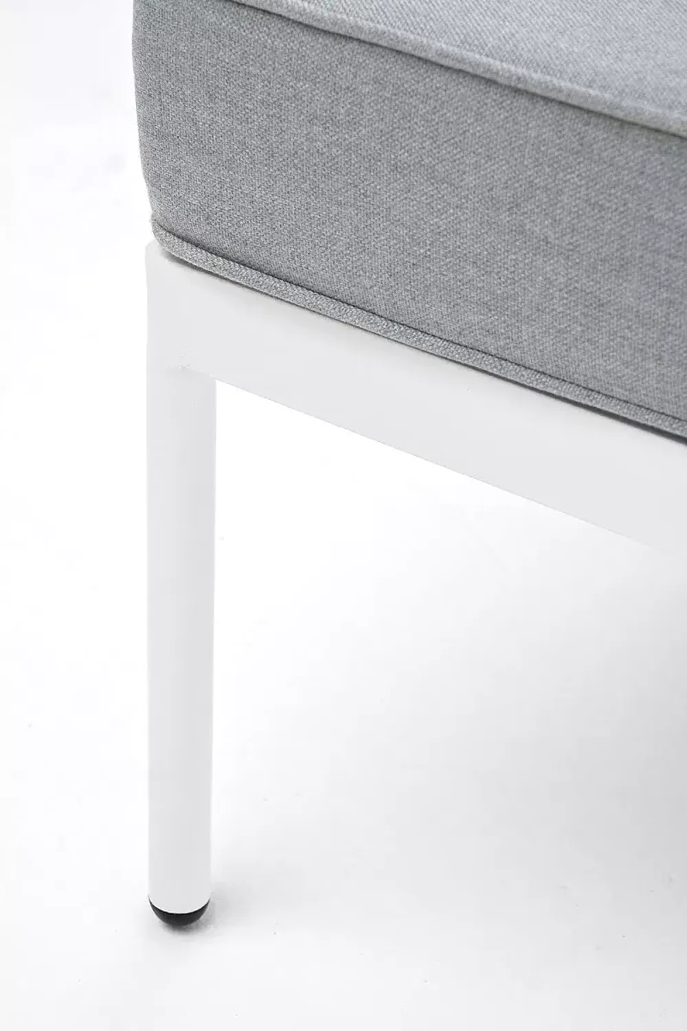 "Канны" угловой модуль плетеный из роупа, каркас алюминий белый шагрень, роуп светло-серый круглый, ткань светло-серая