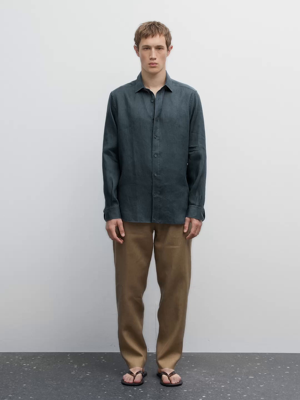 Massimo Dutti Рубашка приталенного кроя из 100% льна, синий