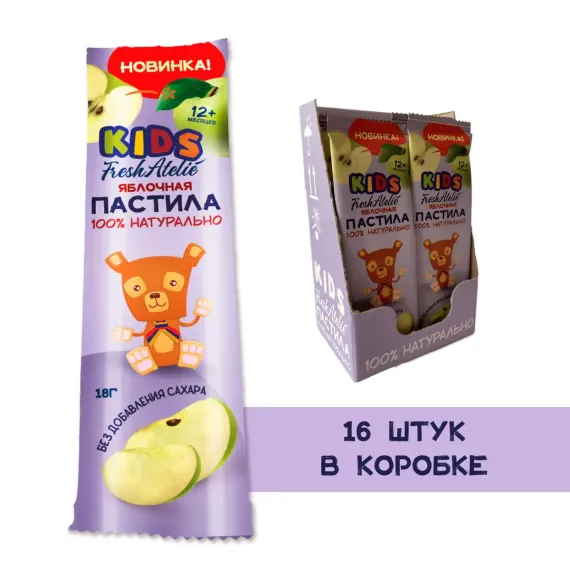 Пастила фруктовая Пластинка FRESH ATELIE с 12 месяцев Яблоко шоубокс 18 г x 16 шт