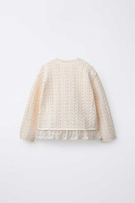 ZARA РОМАНТИЧНЫЙ ВЯЗАНЫЙ КАРДИГАН, ЭКРЮ