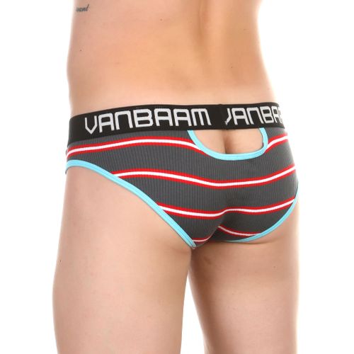 Мужские трусы слипы темно-серые в полоску с вырезами Van Baam