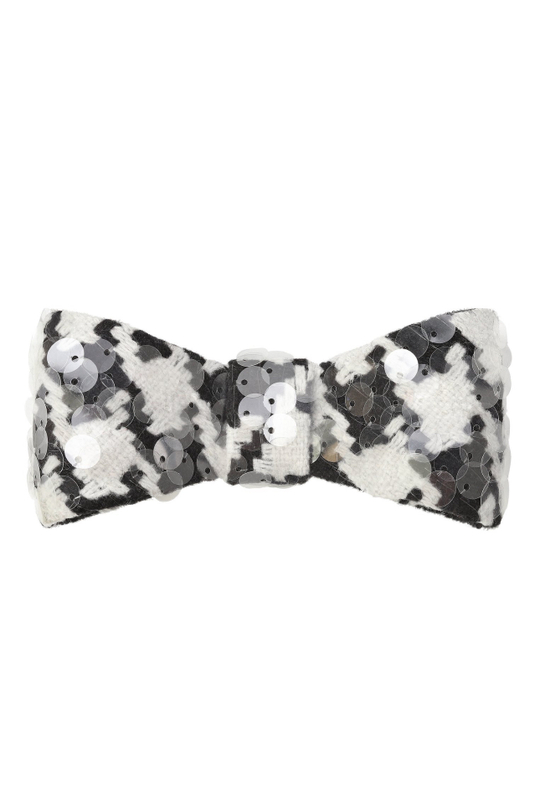 Бант-бабочка из черно-белой шерсти с прозрачными пайетками