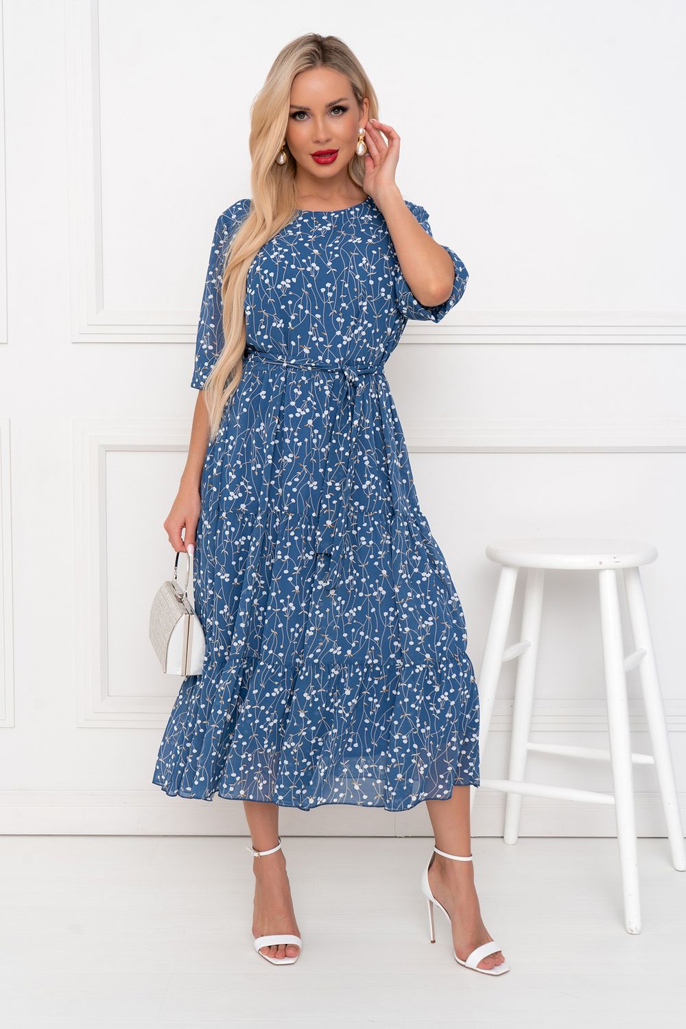 Платье Хелен (темно-голубой/принт) Р11-1075/14 Nikol (Акция)