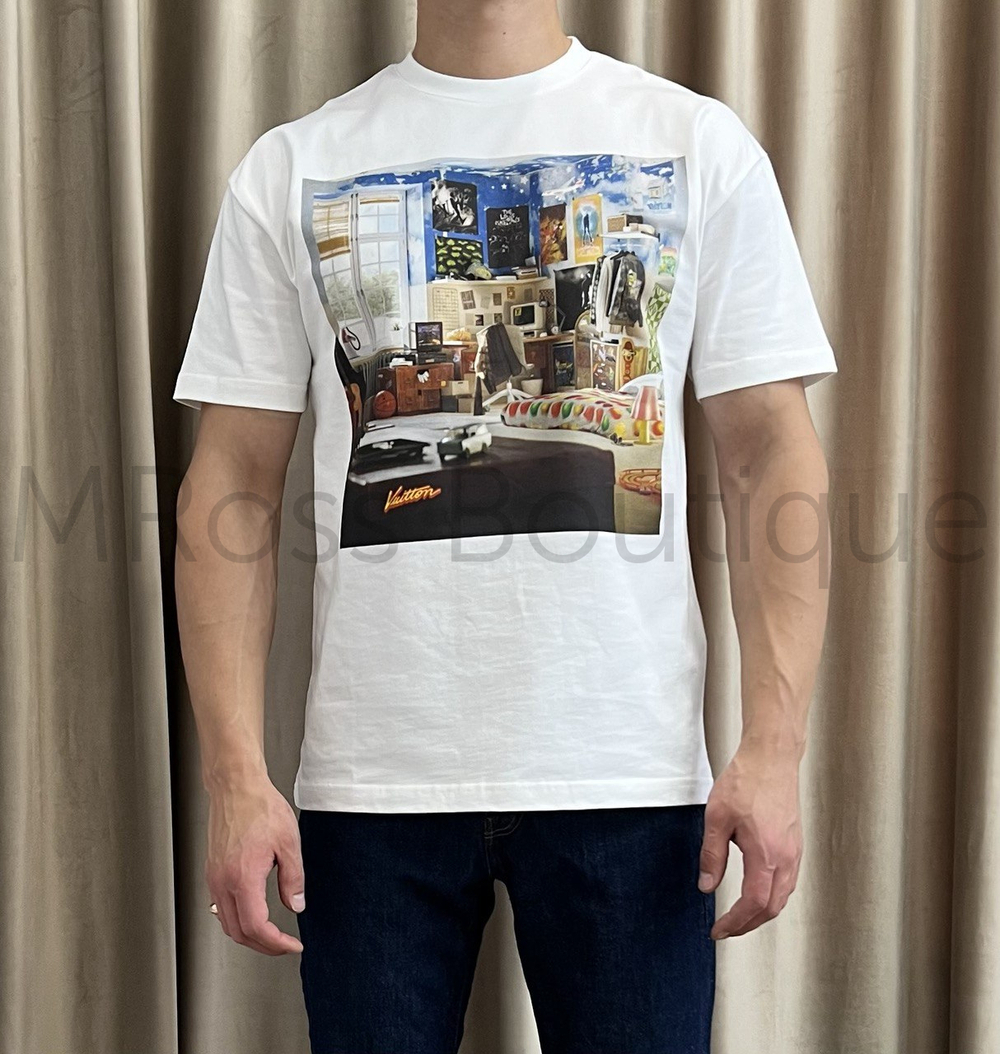 Белая футболка Louis Vuitton с принтом комнаты | room print