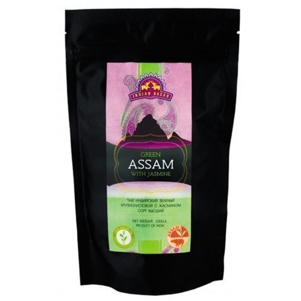 Чай Indian Bazar Green Assam with jasmine Ассам зеленый крупнолистовой с жасмином в/с (в пакете) 100 г