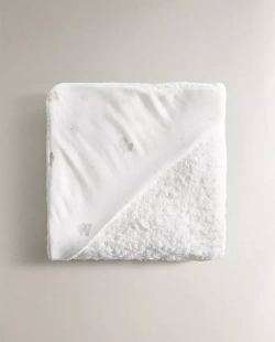 ZARA HOME ДЕТСКОЕ ПОЛОТЕНЦЕ С КАПЮШОНОМ И ПРИНТОМ, ЖЕЛТОВАТО-БЕЛЫЙ