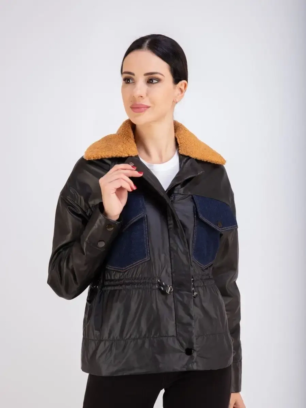 Куртка кожаная из натуральной кожи и ткани